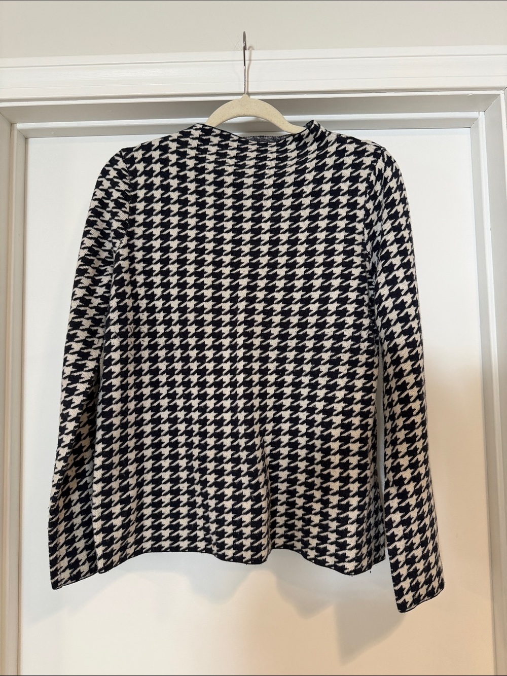 Navy and White Houndstooth Sweater Top